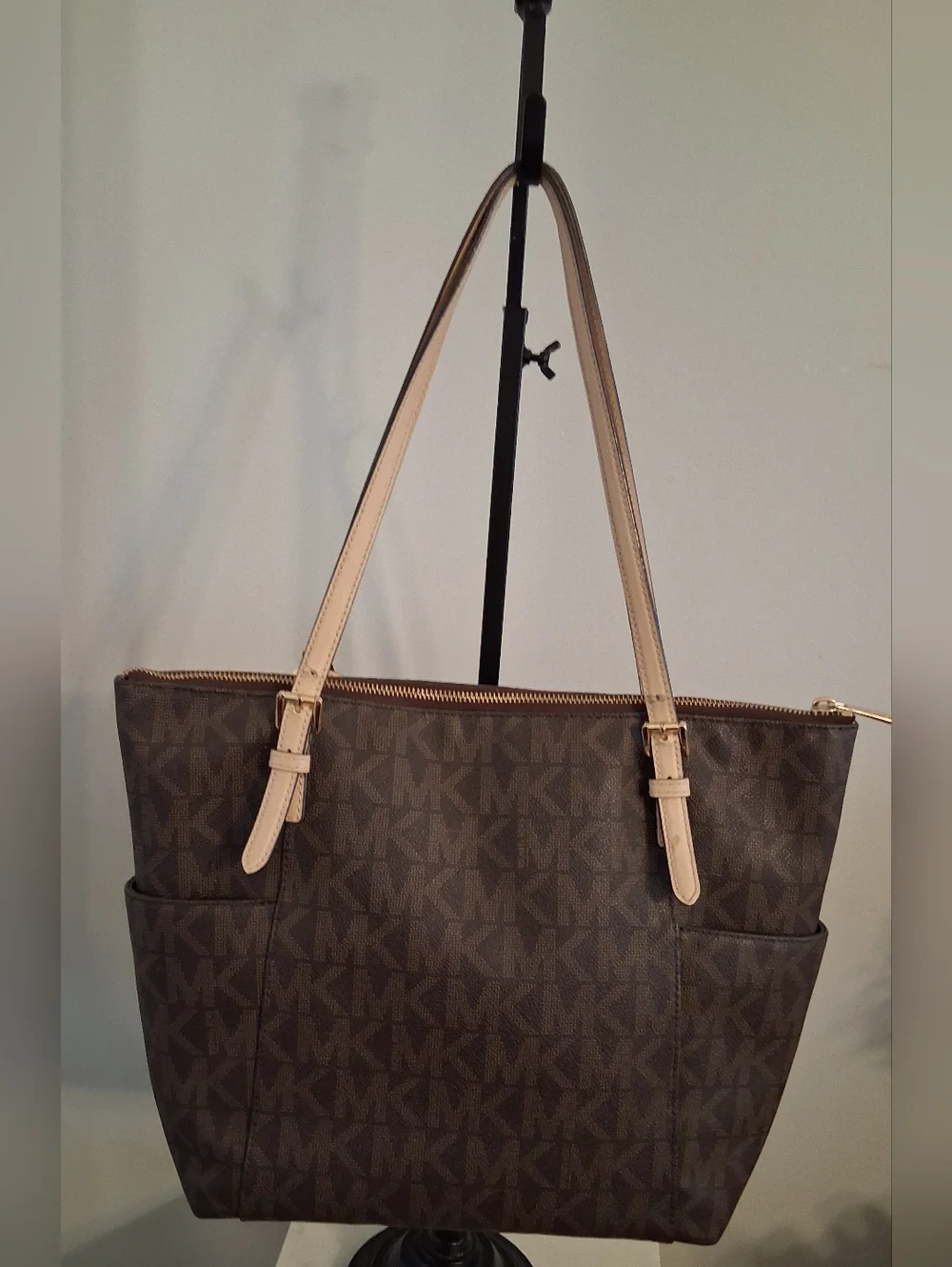 Michael Kors Brown & Tan Signature Leather Tote With Tan Leather Straps - Picture 2 of 10